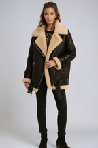 Aviator Jacket Faux Suede Shearling Grey Women's Belted – Casual, Winter Outerwear
