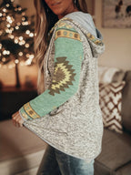 Aztec Print Hoodie Women's Button Drawstring Hooded Sweatshirt with Pocket – Casual, Everyday