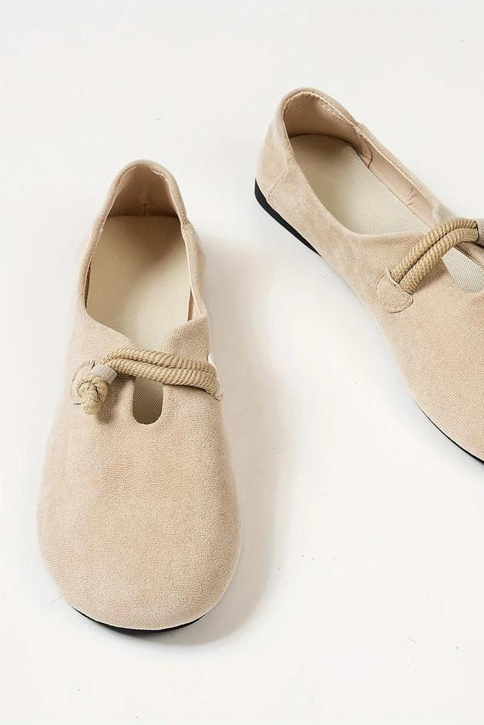 Ballet Flats Suede Beige Women's Round Toe Rope Strap Loafers – Casual, Office · Werune