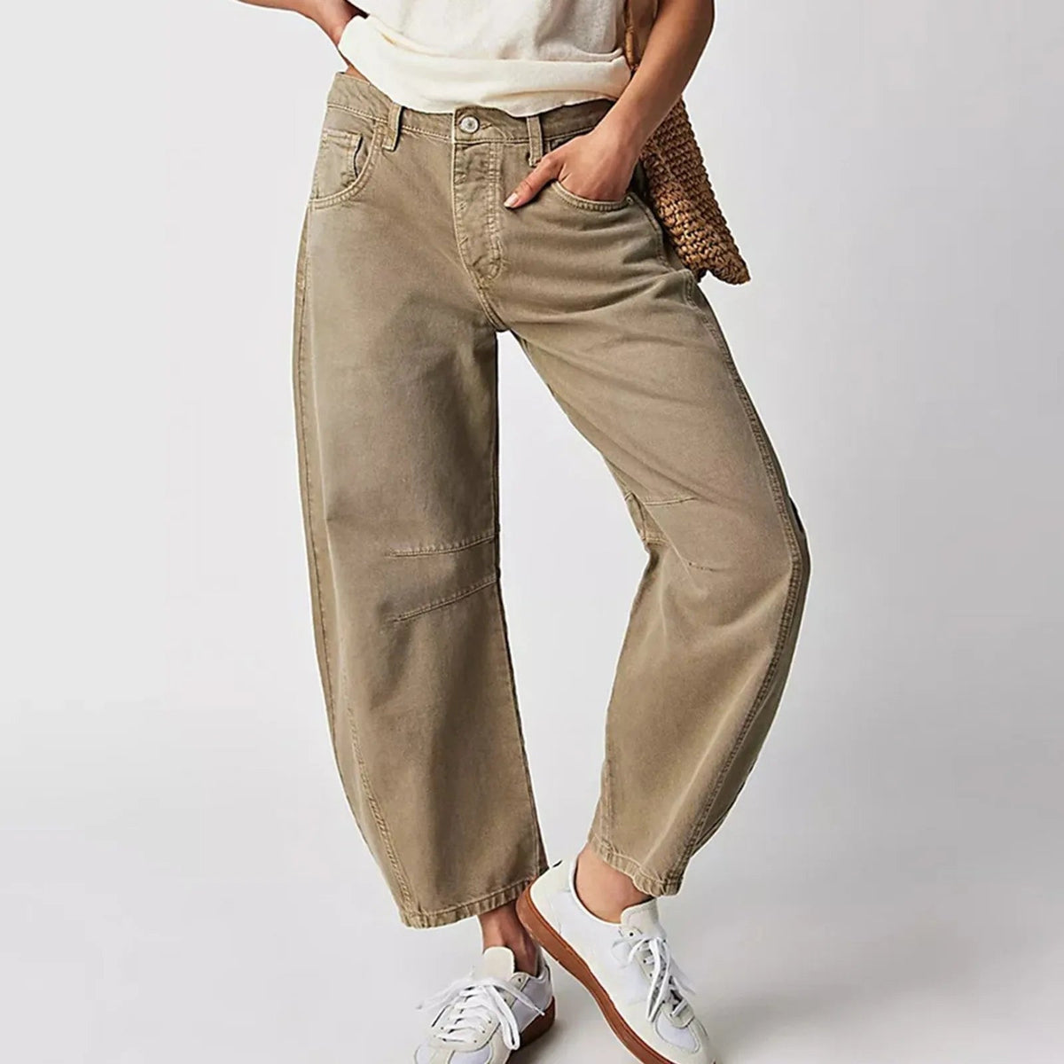 Barrel Leg Jeans Denim Mid Rise Women's Light Wash Wide Leg – Casual, Everyday · Werune