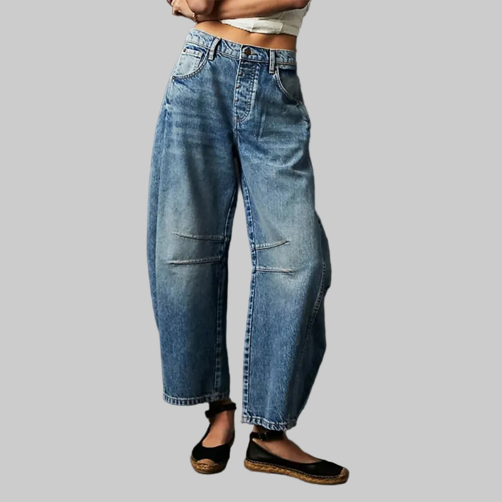 Barrel Leg Jeans Denim Mid Rise Women's Light Wash Wide Leg – Casual, Everyday · Werune