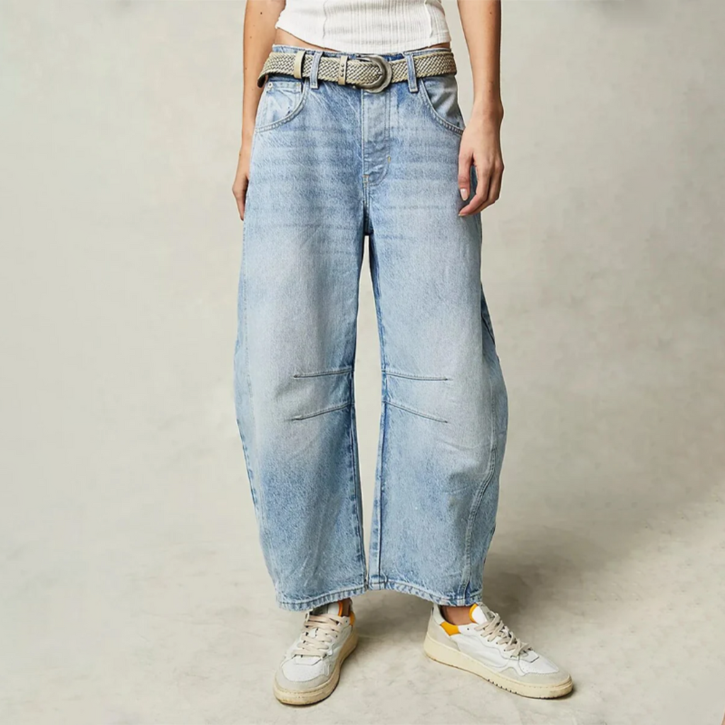 Barrel Leg Jeans Denim Mid Rise Women's Light Wash Wide Leg – Casual, Everyday · Werune