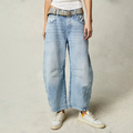 Barrel Leg Jeans Denim Mid Rise Women's Light Wash Wide Leg – Casual, Everyday · Werune
