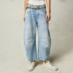 Barrel Leg Jeans Denim Mid Rise Women's Light Wash Wide Leg – Casual, Everyday · Werune