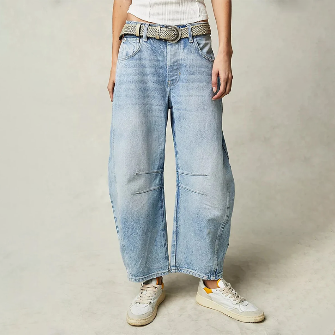 Barrel Leg Jeans Denim Mid Rise Women's Light Wash Wide Leg – Casual, Everyday · Werune
