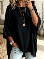 Batwing Sleeve Jumper Black Oversized Women's Knit Sweater – Casual, Autumn Layering Everyday Wear
