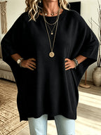 Batwing Sleeve Jumper Black Oversized Women's Knit Sweater – Casual, Autumn Layering Everyday Wear