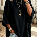 Batwing Sleeve Jumper Black Oversized Women's Knit Sweater – Casual, Autumn Layering Everyday Wear