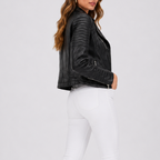 Biker Jacket Faux Leather Black Women's Quilted Zip-Up – Casual, Office Everyday Wear