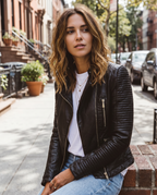Biker Jacket Faux Leather Black Women's Zip Ribbed – Casual, Office Holiday Gift