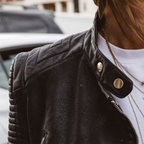 Biker Jacket Faux Leather Black Women's Zip Ribbed – Casual, Office Holiday Gift