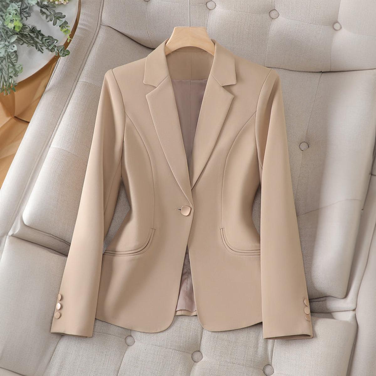 Blazer Cream Single-Button Women's Tailored Slim Fit Jacket – Office, Casual, Smart, Gift