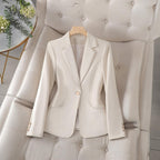 Blazer Cream Single-Button Women's Tailored Slim Fit Jacket – Office, Casual, Smart, Gift