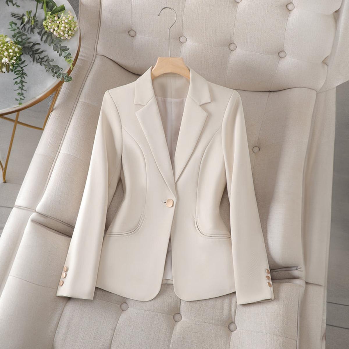 Blazer Cream Single-Button Women's Tailored Slim Fit Jacket – Office, Casual, Smart, Gift