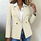 Blazer Double-Breasted Notch Lapel White Women's Long Sleeve – Office, Casual, Holiday, Gift