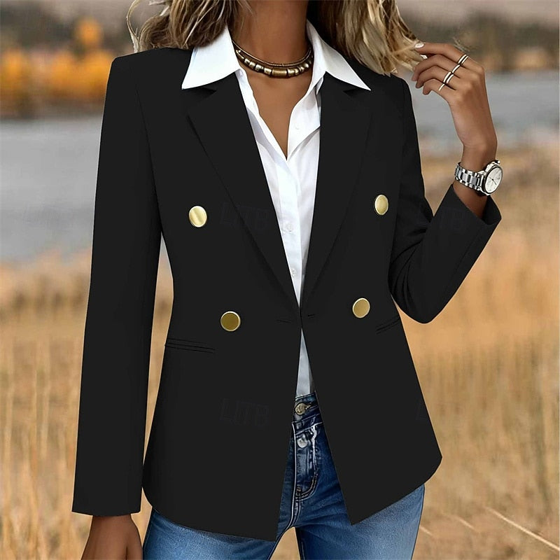 Blazer Double-Breasted Notch Lapel White Women's Long Sleeve – Office, Casual, Holiday, Gift