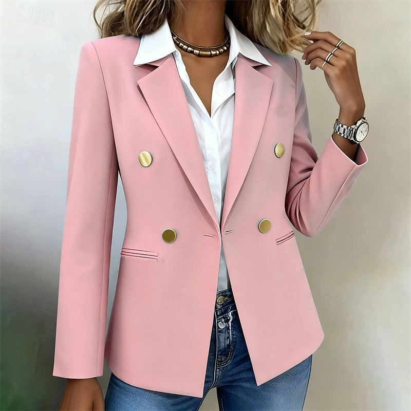Blazer Double-Breasted Notch Lapel White Women's Long Sleeve – Office, Casual, Holiday, Gift