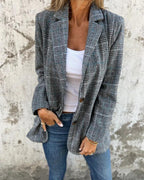 Blazer Grey Checked Notch Lapel Women's – Office, Casual, Holiday, Gift · Werune