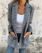 Blazer Grey Checked Notch Lapel Women's – Office, Casual, Holiday, Gift · Werune