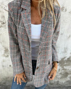 Blazer Grey Checked Notch Lapel Women's – Office, Casual, Holiday, Gift · Werune