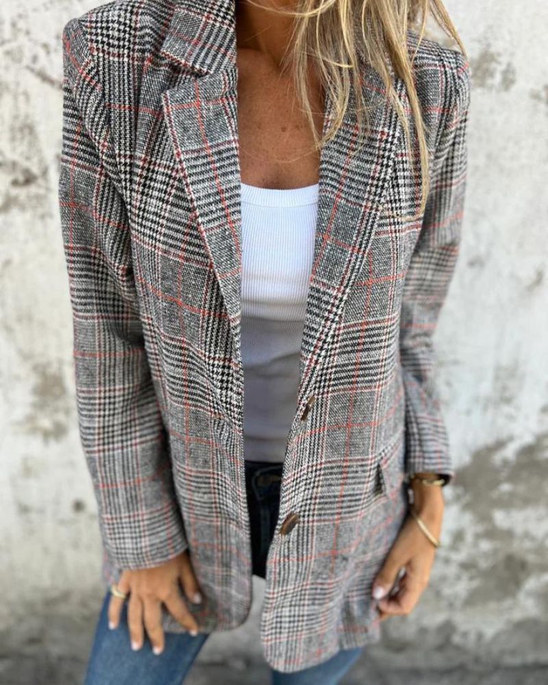Blazer Grey Checked Notch Lapel Women's – Office, Casual, Holiday, Gift · Werune