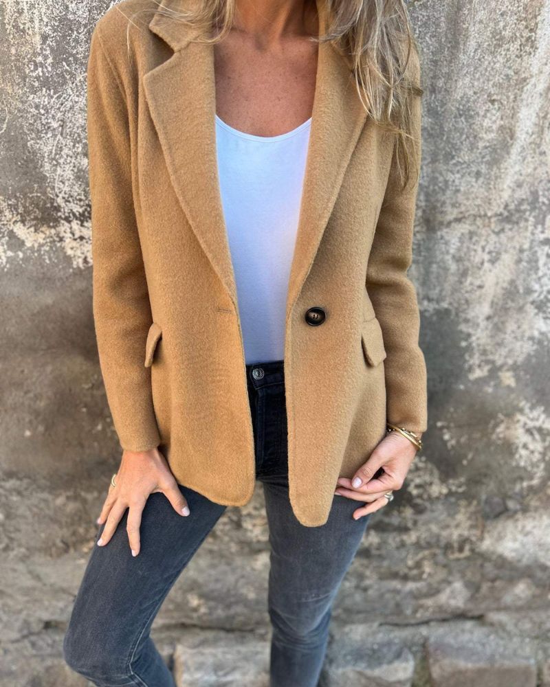 Blazer Jacket Beige Women's Single-Button Lapel Coat – Office, Casual, Autumn Layering, Gift