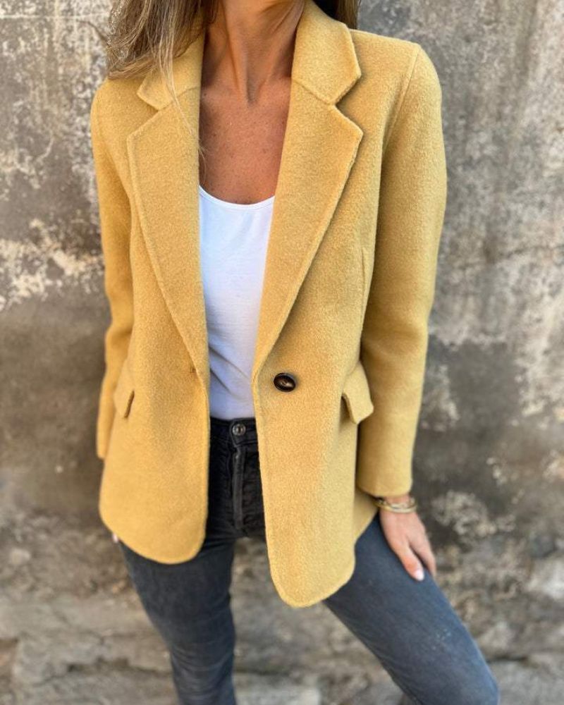 Blazer Jacket Beige Women's Single-Button Lapel Coat – Office, Casual, Autumn Layering, Gift