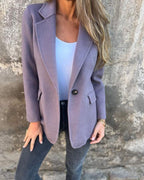 Blazer Jacket Beige Women's Single-Button Lapel Coat – Office, Casual, Autumn Layering, Gift
