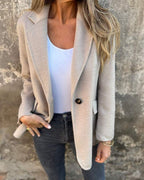 Blazer Jacket Beige Women's Single-Button Lapel Coat – Office, Casual, Autumn Layering, Gift