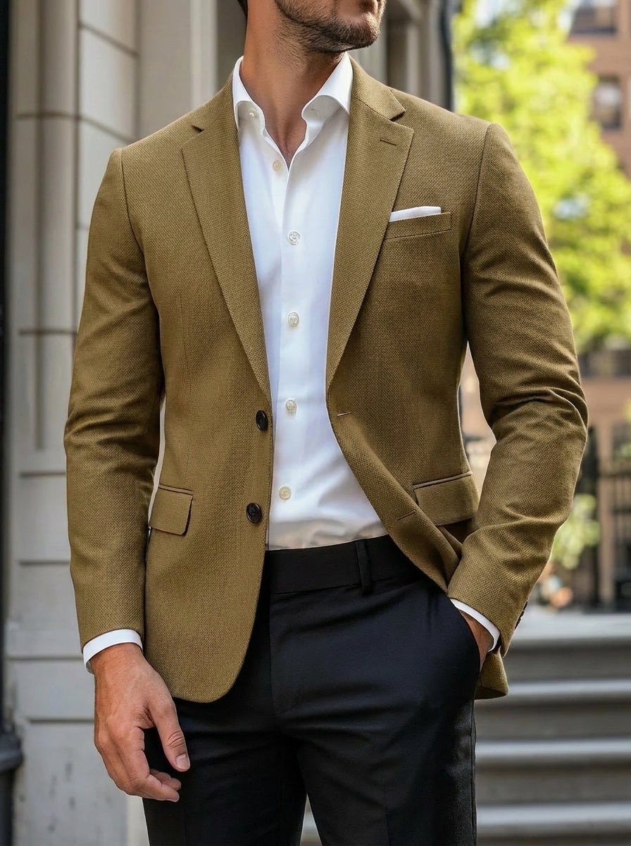 Blazer Jacket Men's Tan Single Breasted Notch Lapel Standard Fit – Office, Formal, Casual, Gift