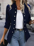 Blazer Navy Blue Long Sleeve Open Front Women's Double-Breasted Button – Office, Casual, Work, Gift