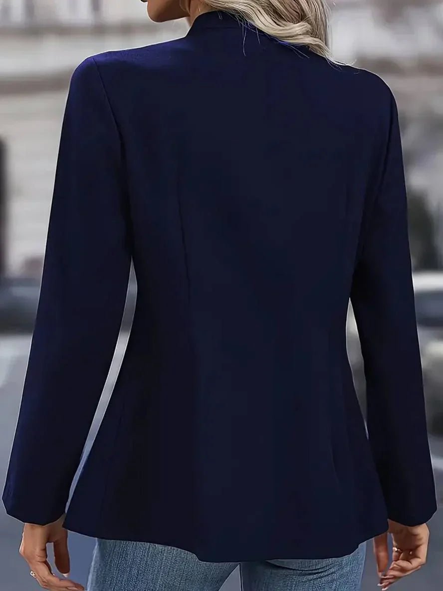 Blazer Navy Blue Long Sleeve Open Front Women's Double-Breasted Button – Office, Casual, Work, Gift