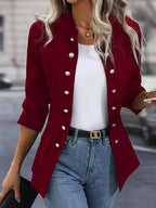 Blazer Navy Blue Long Sleeve Open Front Women's Double-Breasted Button – Office, Casual, Work, Gift