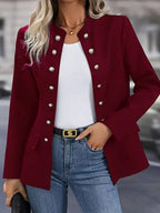 Blazer Navy Blue Long Sleeve Open Front Women's Double-Breasted Button – Office, Casual, Work, Gift