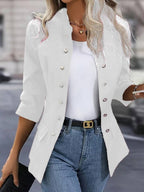 Blazer Navy Blue Long Sleeve Open Front Women's Double-Breasted Button – Office, Casual, Work, Gift
