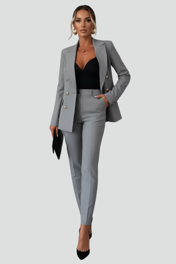 Blazer Trouser Suit Set Black Double-Breasted Women's Tailored Two-Piece – Office, Formal, Gift