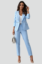 Blazer Trouser Suit Set Black Double-Breasted Women's Tailored Two-Piece – Office, Formal, Gift