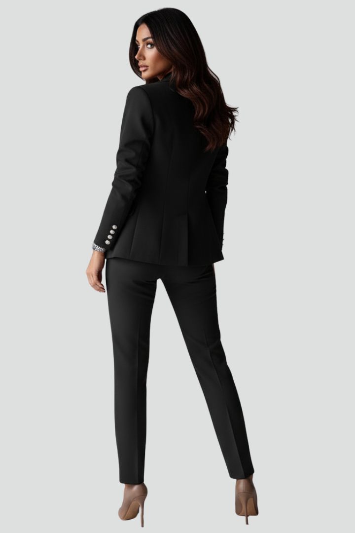 Blazer Trouser Suit Set Black Double-Breasted Women's Tailored Two-Piece – Office, Formal, Gift