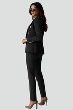 Blazer Trouser Suit Set Black Double-Breasted Women's Tailored Two-Piece – Office, Formal, Gift