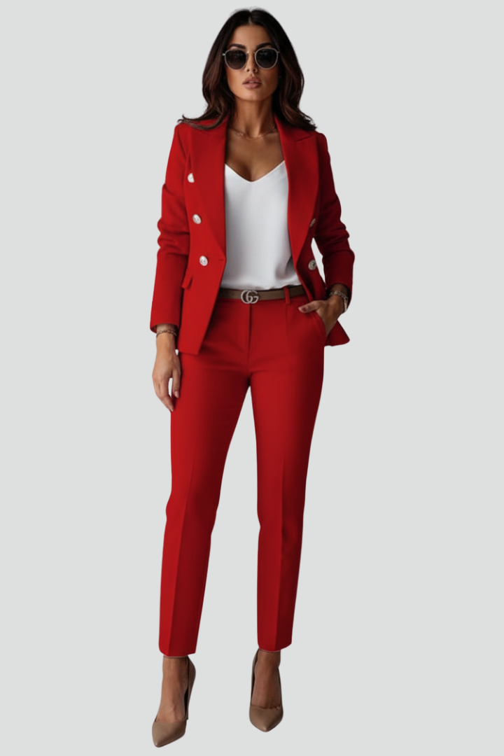 Blazer Trouser Suit Set Black Double-Breasted Women's Tailored Two-Piece – Office, Formal, Gift