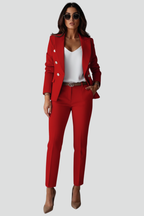 Blazer Trouser Suit Set Black Double-Breasted Women's Tailored Two-Piece – Office, Formal, Gift