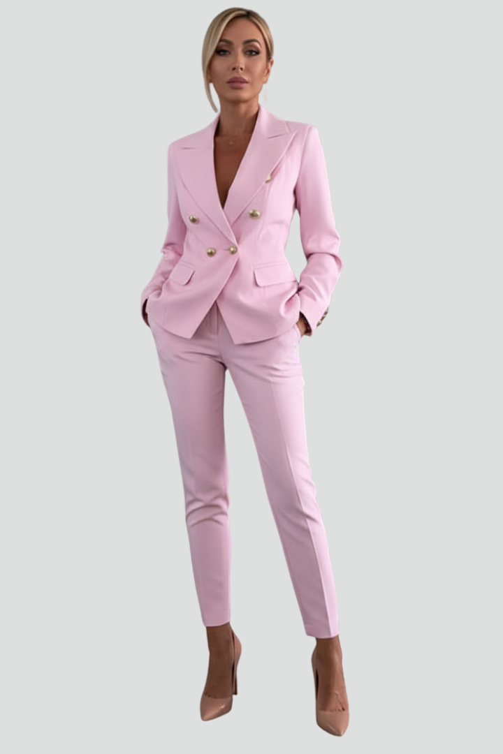 Blazer Trouser Suit Set Black Double-Breasted Women's Tailored Two-Piece – Office, Formal, Gift