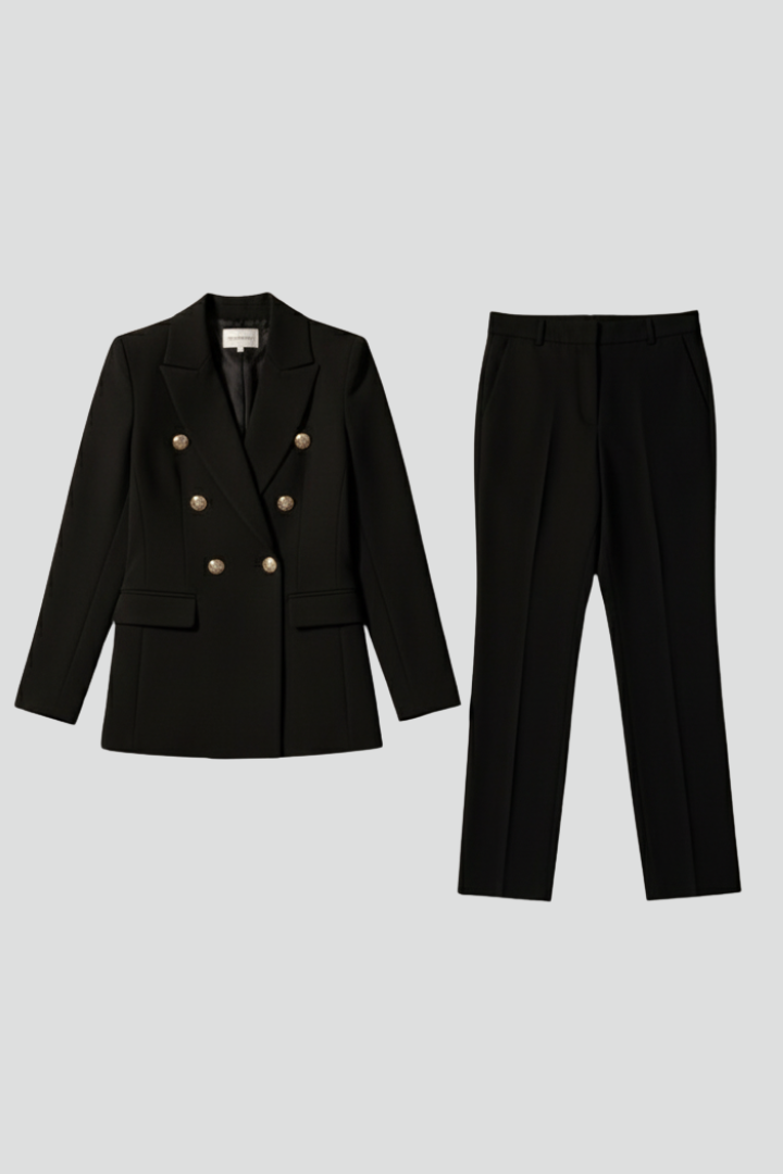 Blazer Trouser Suit Set Black Double-Breasted Women's Tailored Two-Piece – Office, Formal, Gift
