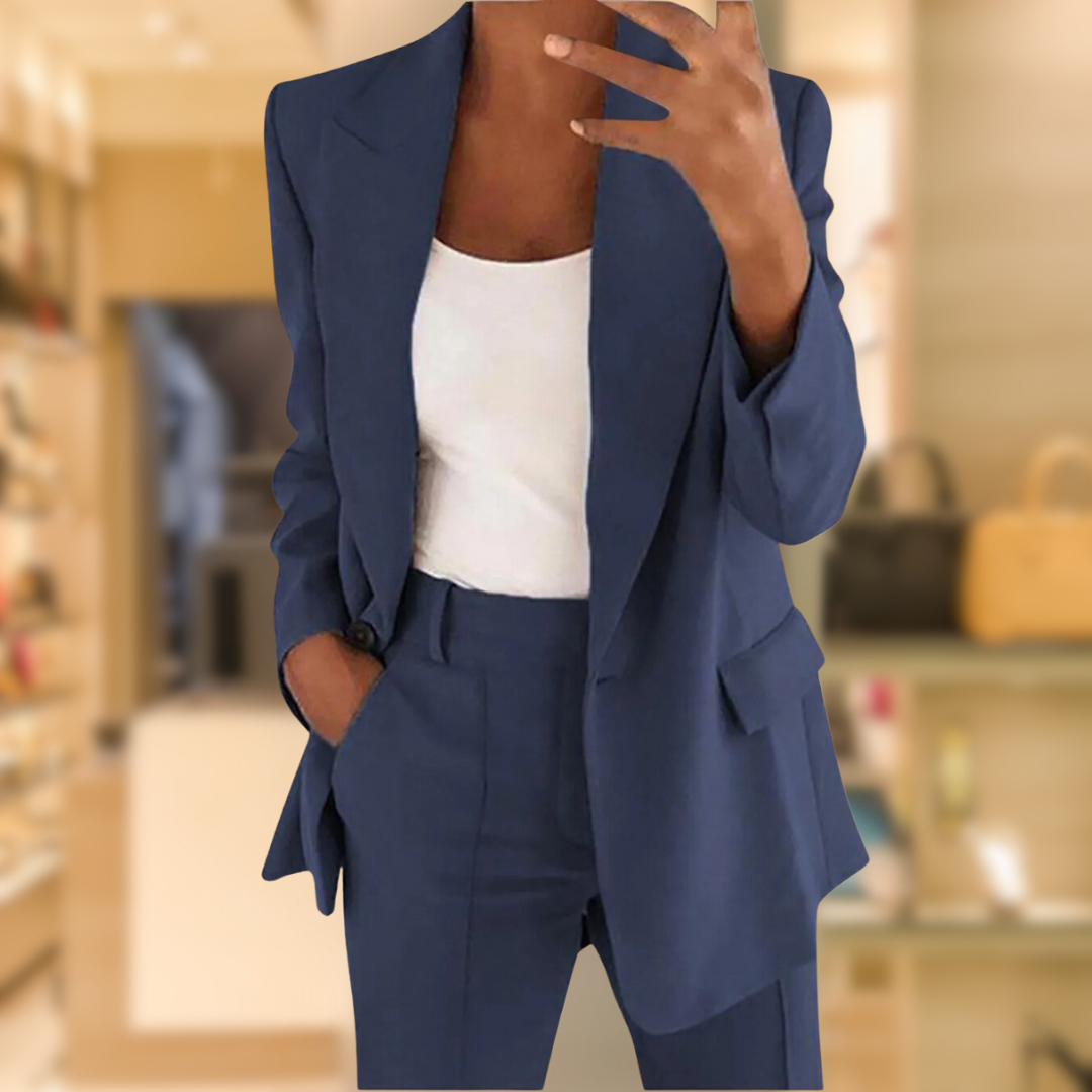 Blazer Trouser Suit Set Black Women's 2-Piece Long Sleeve – Office, Formal, Business, Gift