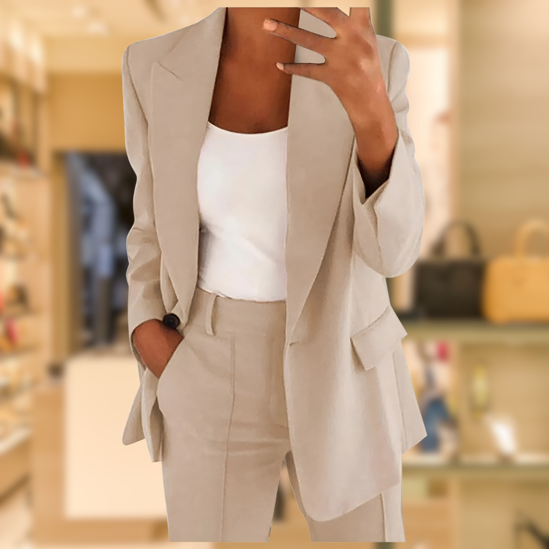 Blazer Trouser Suit Set Black Women's 2-Piece Long Sleeve – Office, Formal, Business, Gift