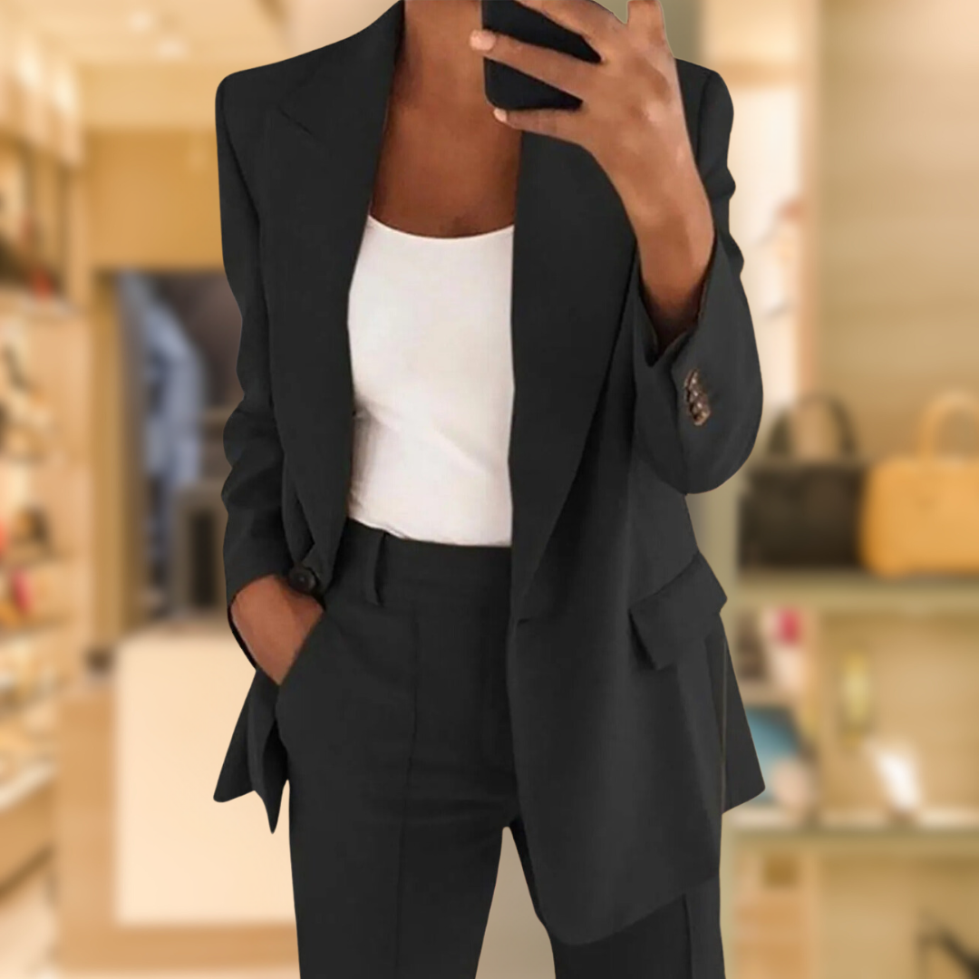Blazer Trouser Suit Set Black Women's 2-Piece Long Sleeve – Office, Formal, Business, Gift