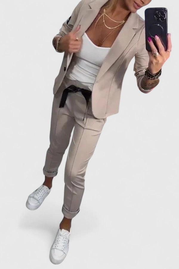Blazer & Trousers Set Black Women's Two-Piece – Office, Casual, Holiday, Gift · Werune