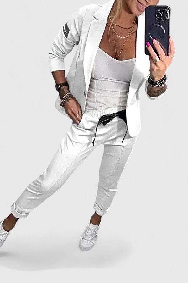 Blazer & Trousers Set Black Women's Two-Piece – Office, Casual, Holiday, Gift · Werune