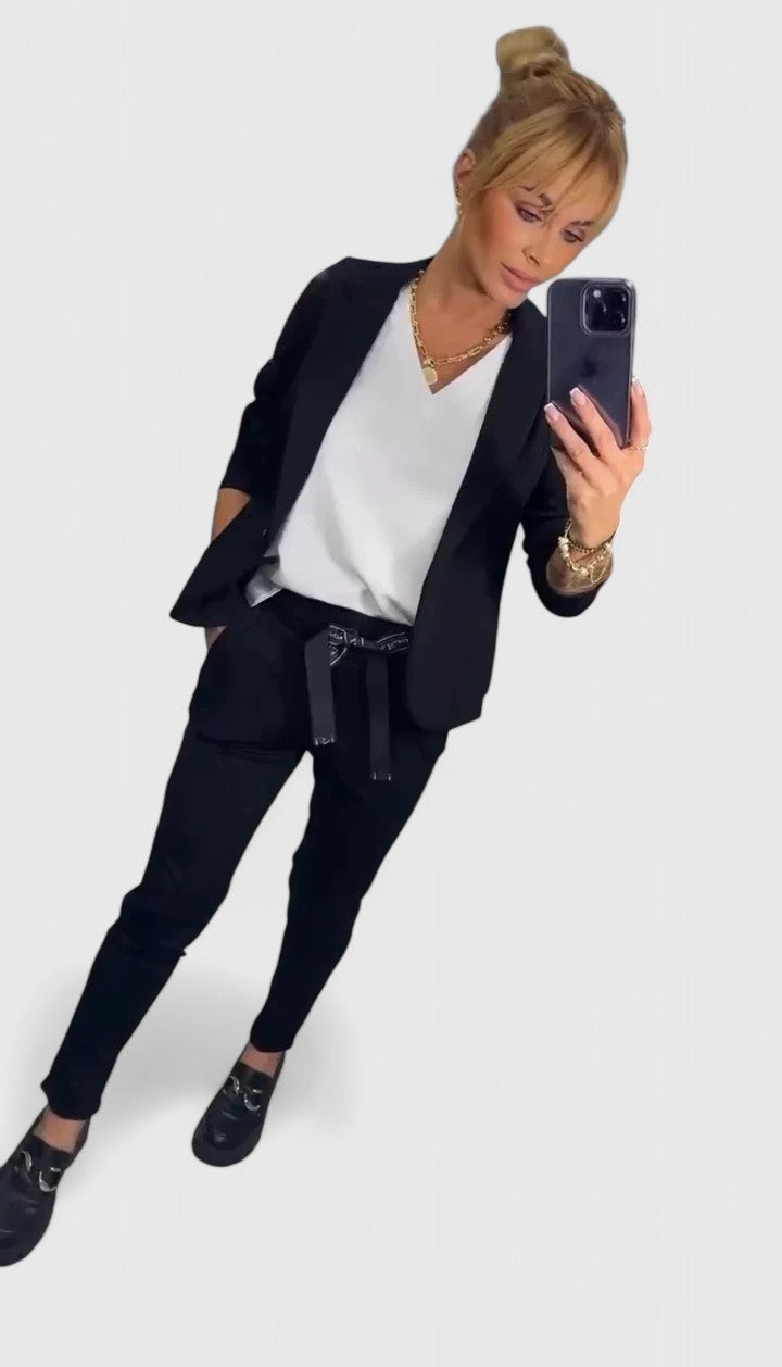 Blazer & Trousers Set Black Women's Two-Piece – Office, Casual, Holiday, Gift · Werune