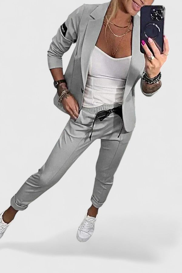 Blazer & Trousers Set Black Women's Two-Piece – Office, Casual, Holiday, Gift · Werune